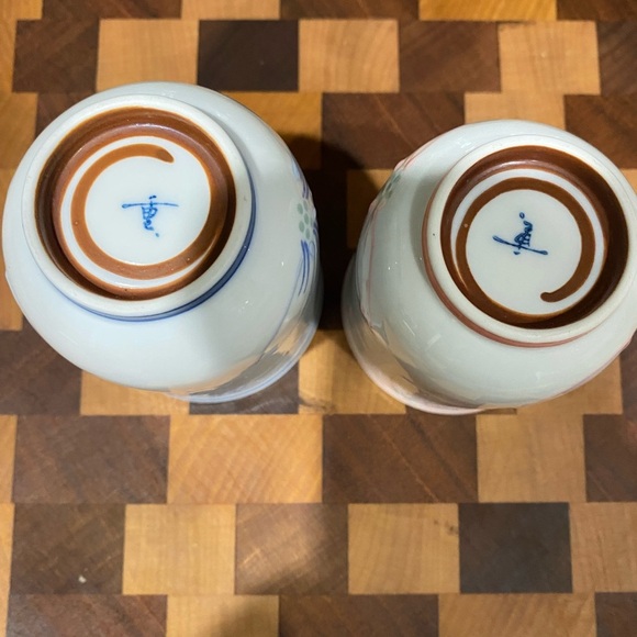 Japanese Arita Yunomi Cylindrical Handless Floral Blue /Pink Ceramic Tea Cup Set - Picture 9 of 10